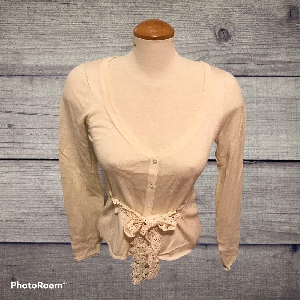 Anthropologie Moth Ivory Lace Wool Cardigan